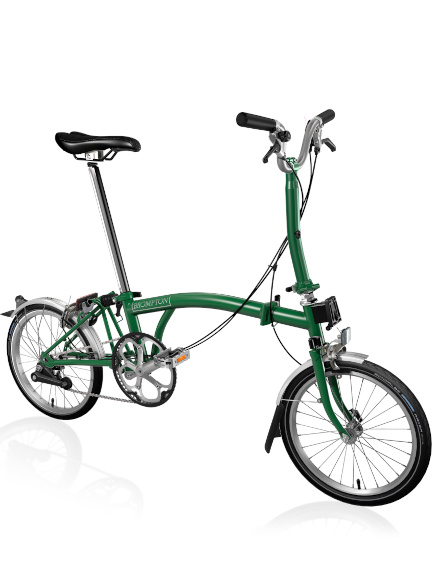 BROMPTON sulankstomas dviratis C - line urban Racing green su vidutinio aukščio vairu