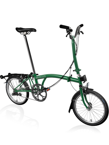 BROMPTON sulankstomas dviratis C - line explore racing green - su paaukštintu vairu (su bagažine)