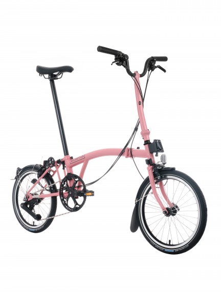 BROMPTON C Line Flamingo Pink 12-Speed sulankstomas dviratis su paaukštintu vairu