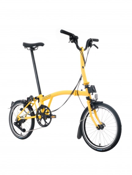 BROMPTON C Line Bumblebee Yellow 12-Speed sulankstomas dviratis su vidutinio aukščio vairu