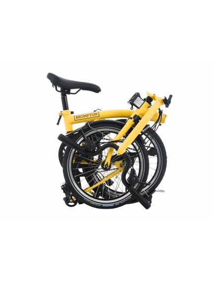 BROMPTON C Line Bumblebee Yellow 12-Speed sulankstomas dviratis su vidutinio aukščio vairu