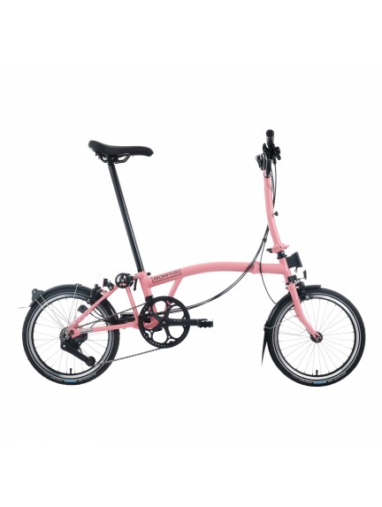 BROMPTON C Line Flamingo Pink 12-Speed sulankstomas dviratis su vidutinio aukščio vairu