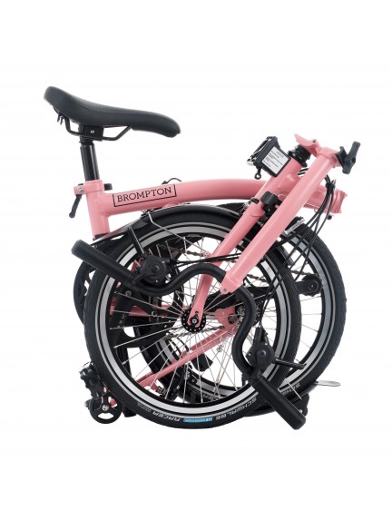 BROMPTON C Line Flamingo Pink 12-Speed sulankstomas dviratis su vidutinio aukščio vairu